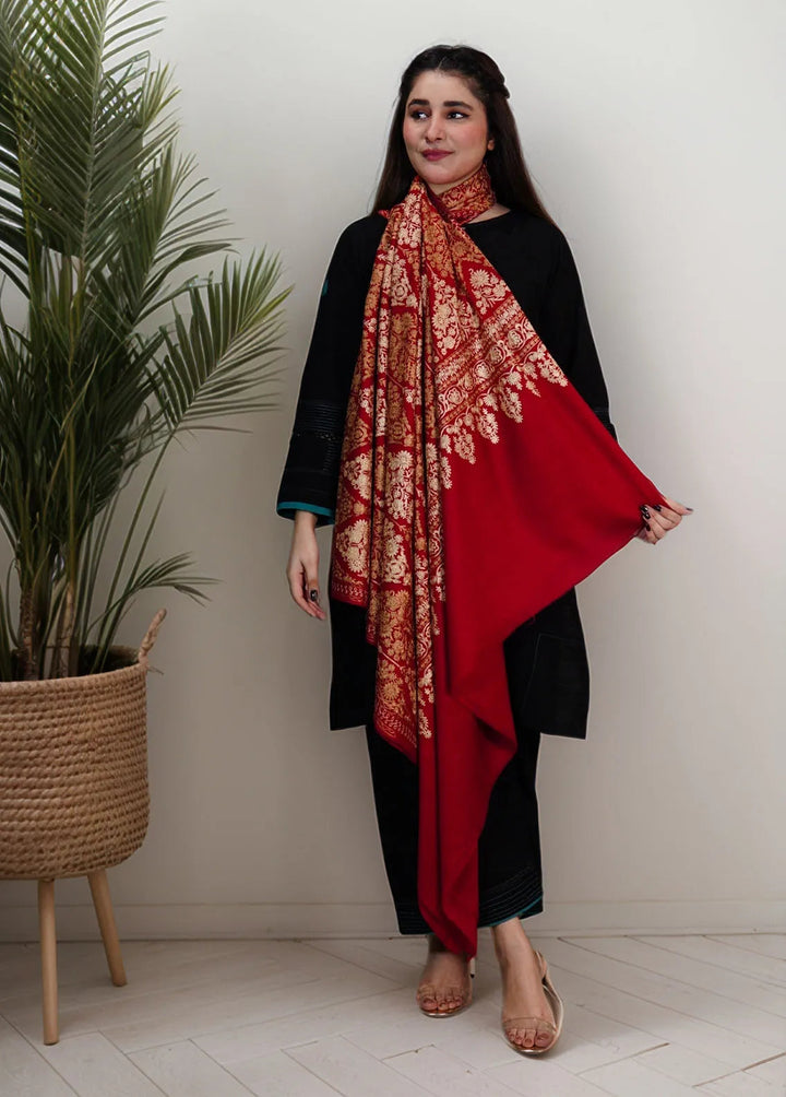 Sanaulla Exclusive Range Pashmina Shawl KPS D-14 Red - Winter Collection