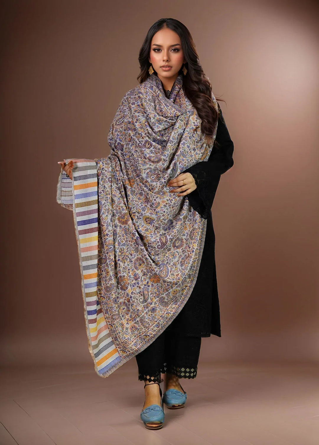 Sanaulla Exclusive Range Pashmina Shawl KPS D-18 Multi 16 - Winter Collection