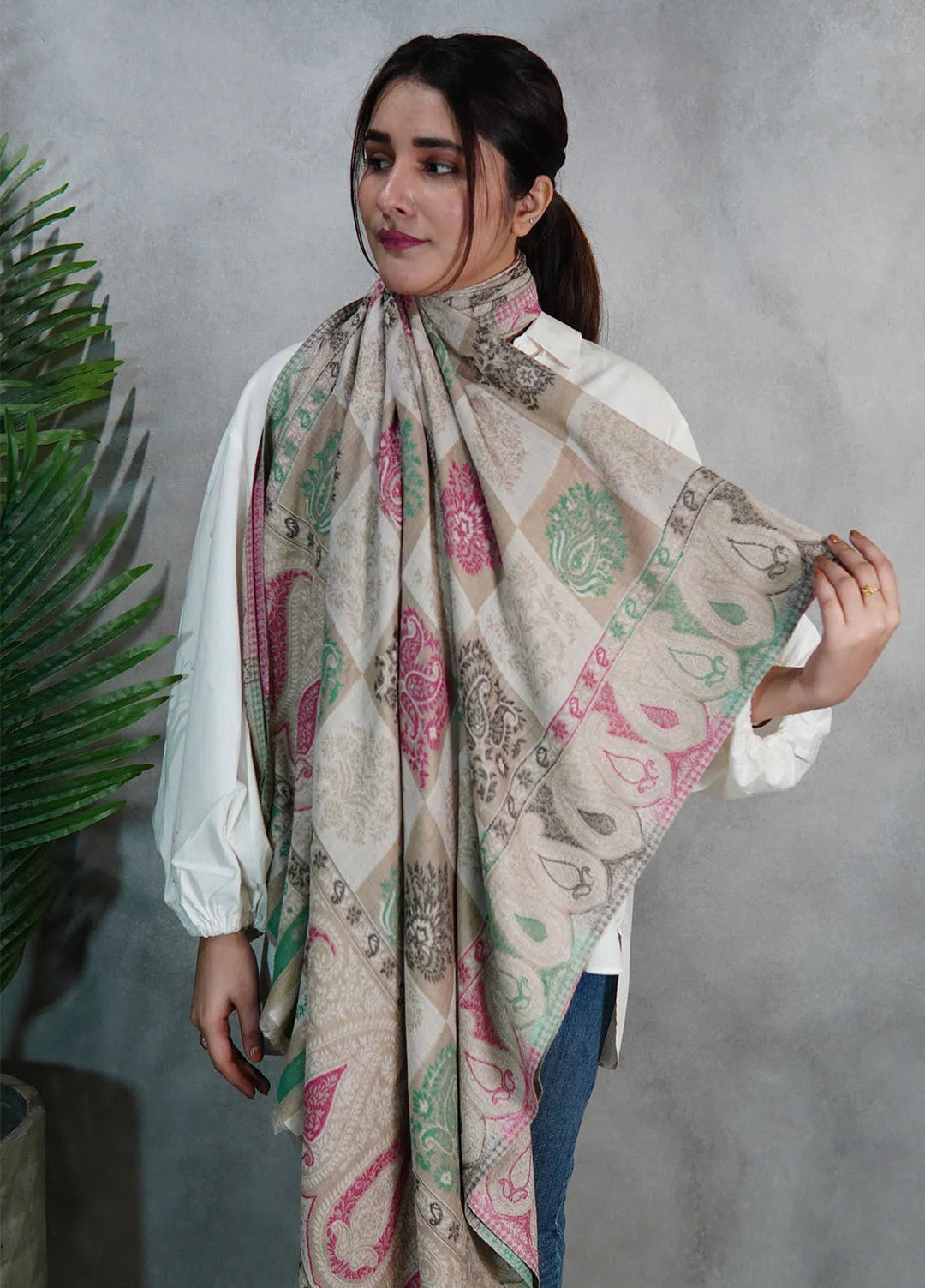 Sanaulla Exclusive Range Pashmina Shawl KPS D-18 Multi 23 - Winter Collection