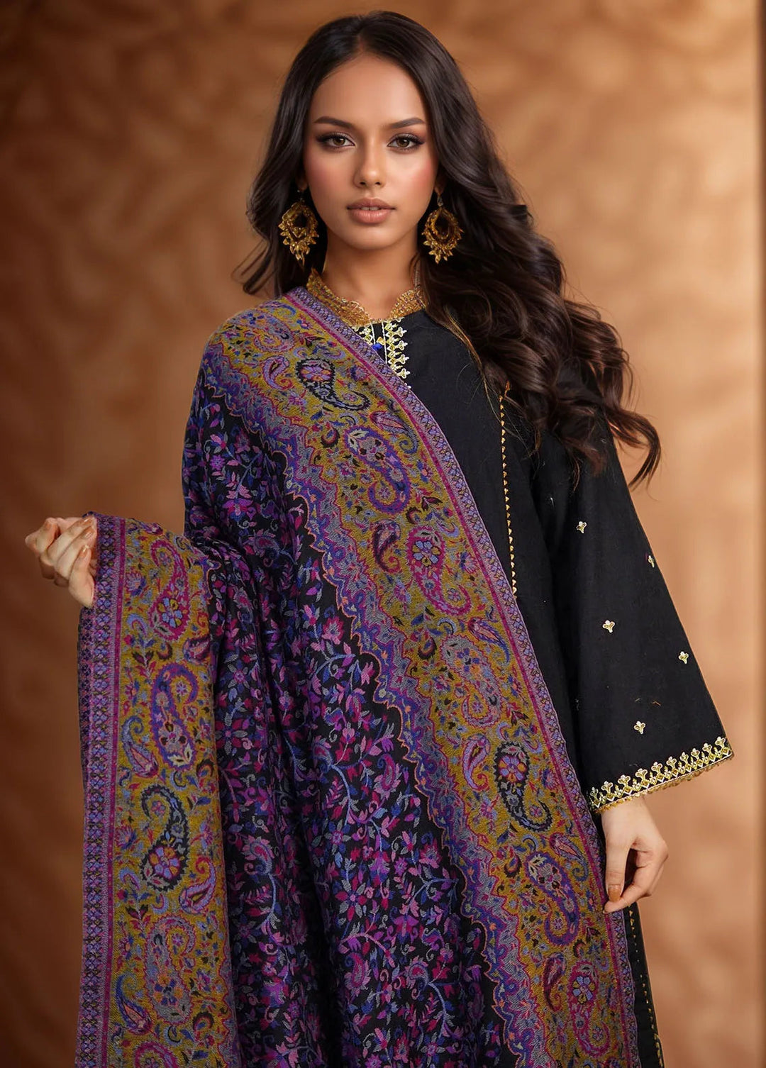 Sanaulla Exclusive Range Pashmina Shawl KPS D-18 Multi 34 - Winter Collection