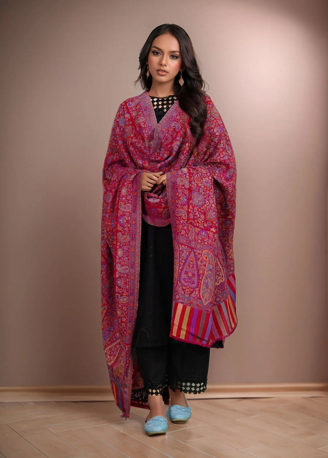 Sanaulla Exclusive Range Pashmina Shawl KPS D-18 Multi 4 - Winter Collection