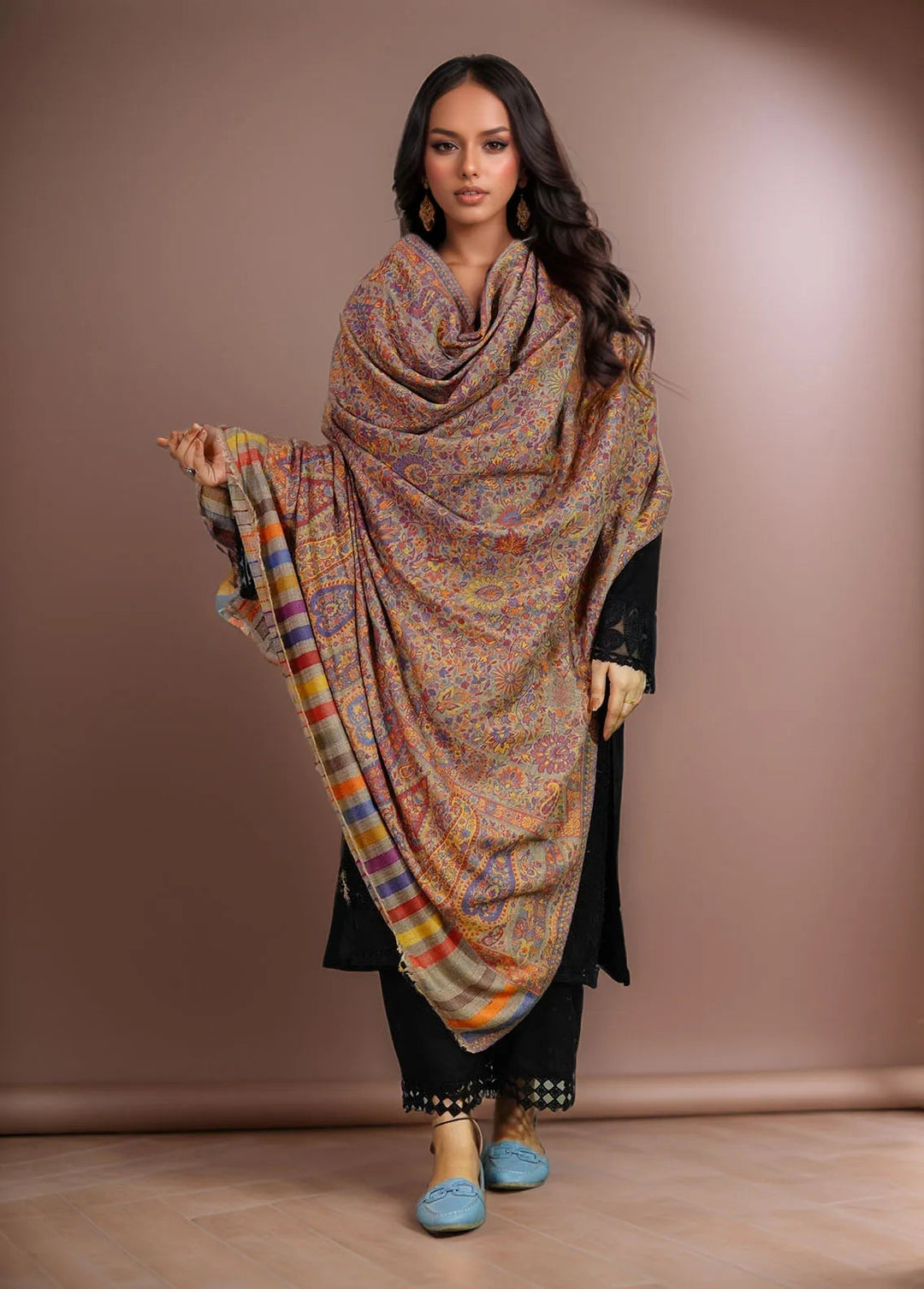 Sanaulla Exclusive Range Pashmina Shawl KPS D-18 Multi 5 - Winter Collection