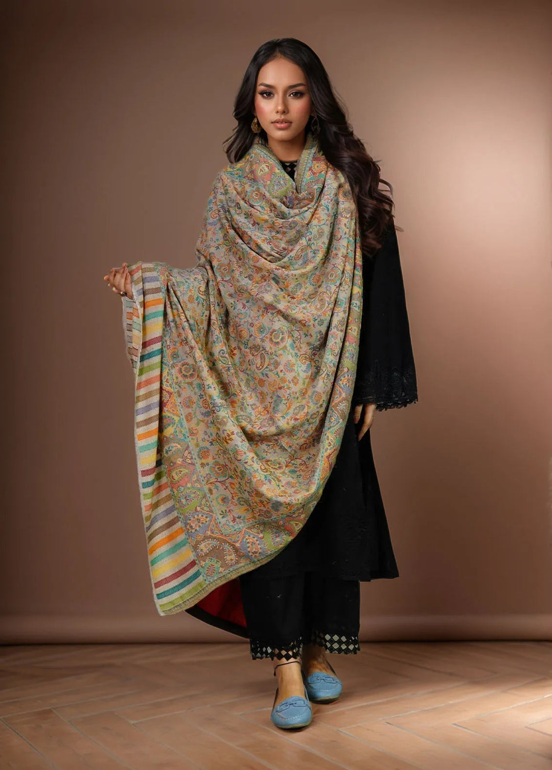 Sanaulla Exclusive Range Pashmina Shawl KPS D-18 Multi 6 - Winter Collection