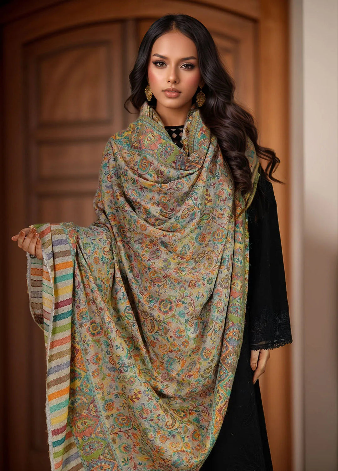 Sanaulla Exclusive Range Pashmina Shawl KPS D-18 Multi 6 - Winter Collection