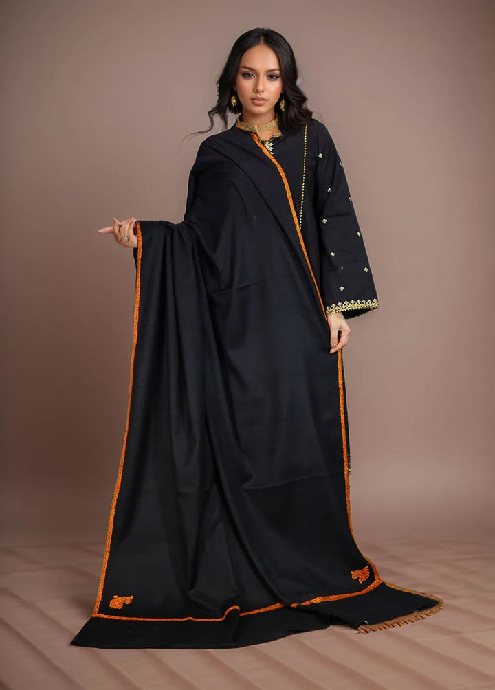 Sanaulla Exclusive Range Pashmina Shawl KPS D-19 Black - Winter Collection