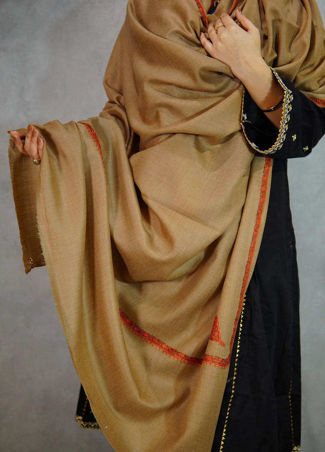 Sanaulla Exclusive Range Pashmina Shawl KPS D-19 Dark Brown 1 - Winter Collection