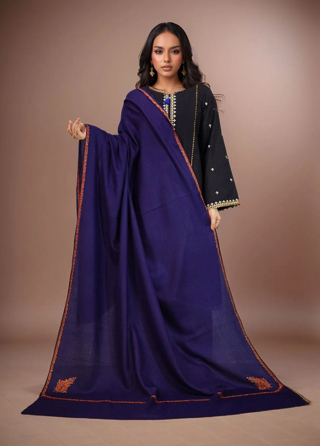 Sanaulla Exclusive Range Pashmina Shawl KPS D-19 Navy Blue 3 - Winter Collection