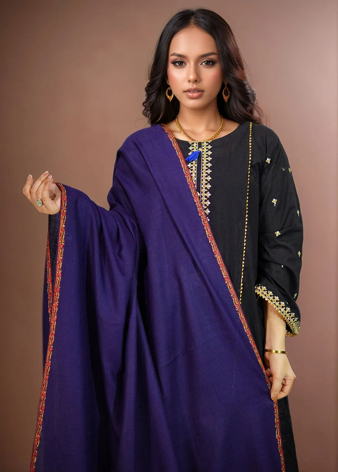 Sanaulla Exclusive Range Pashmina Shawl KPS D-19 Navy Blue 3 - Winter Collection