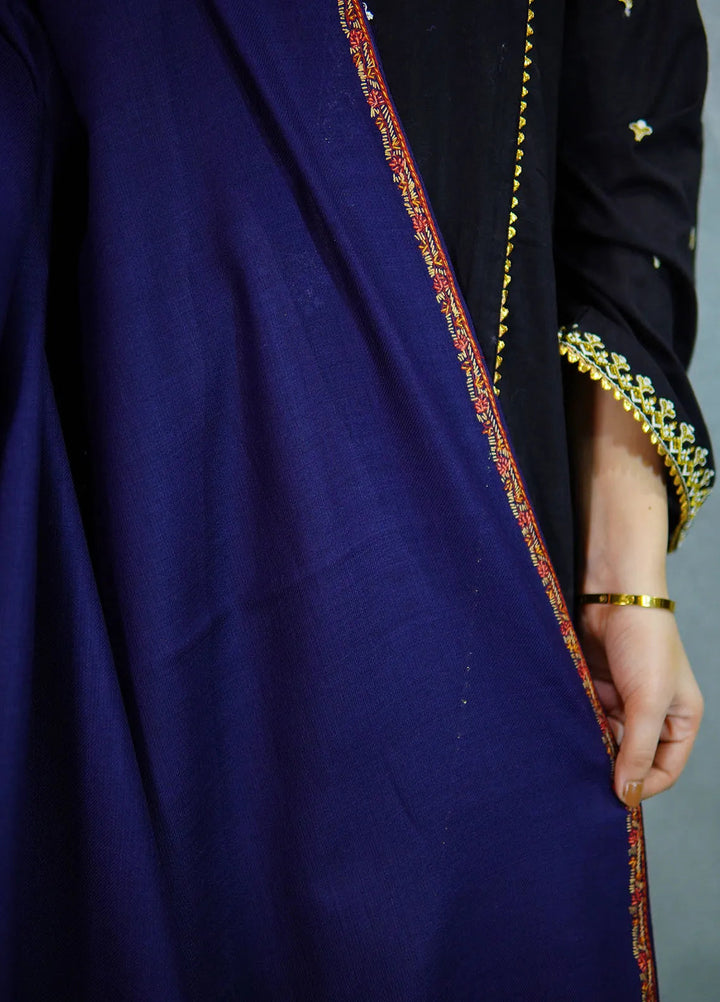 Sanaulla Exclusive Range Pashmina Shawl KPS D-19 Navy Blue 3 - Winter Collection