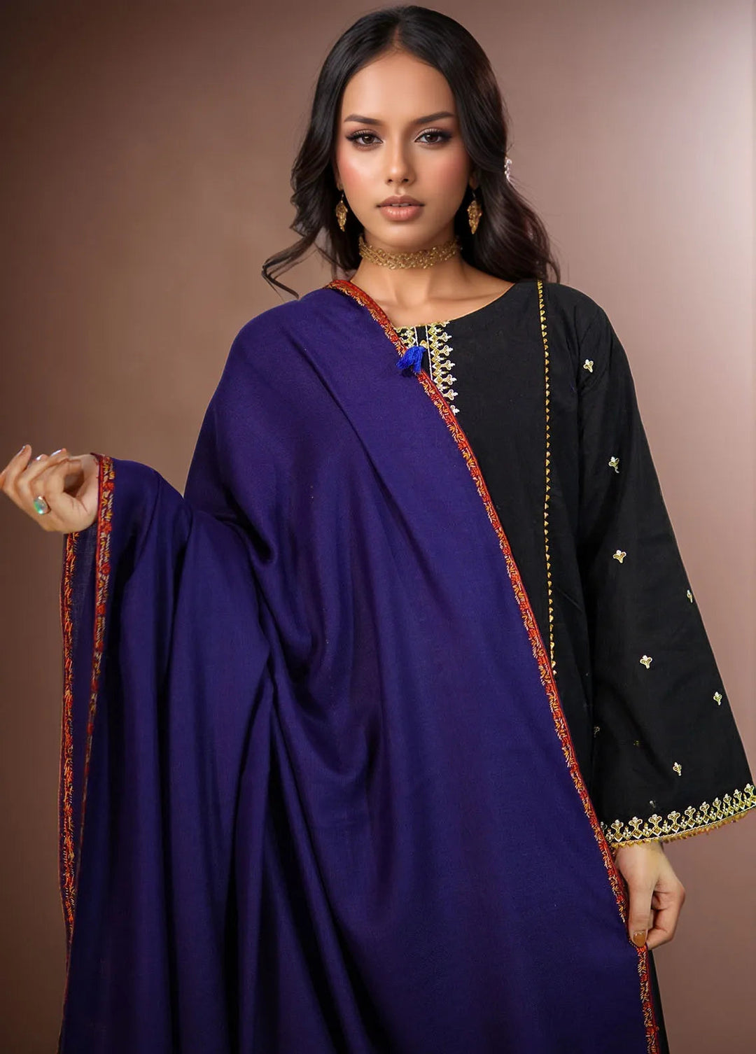 Sanaulla Exclusive Range Pashmina Shawl KPS D-19 Navy Blue - Winter Collection