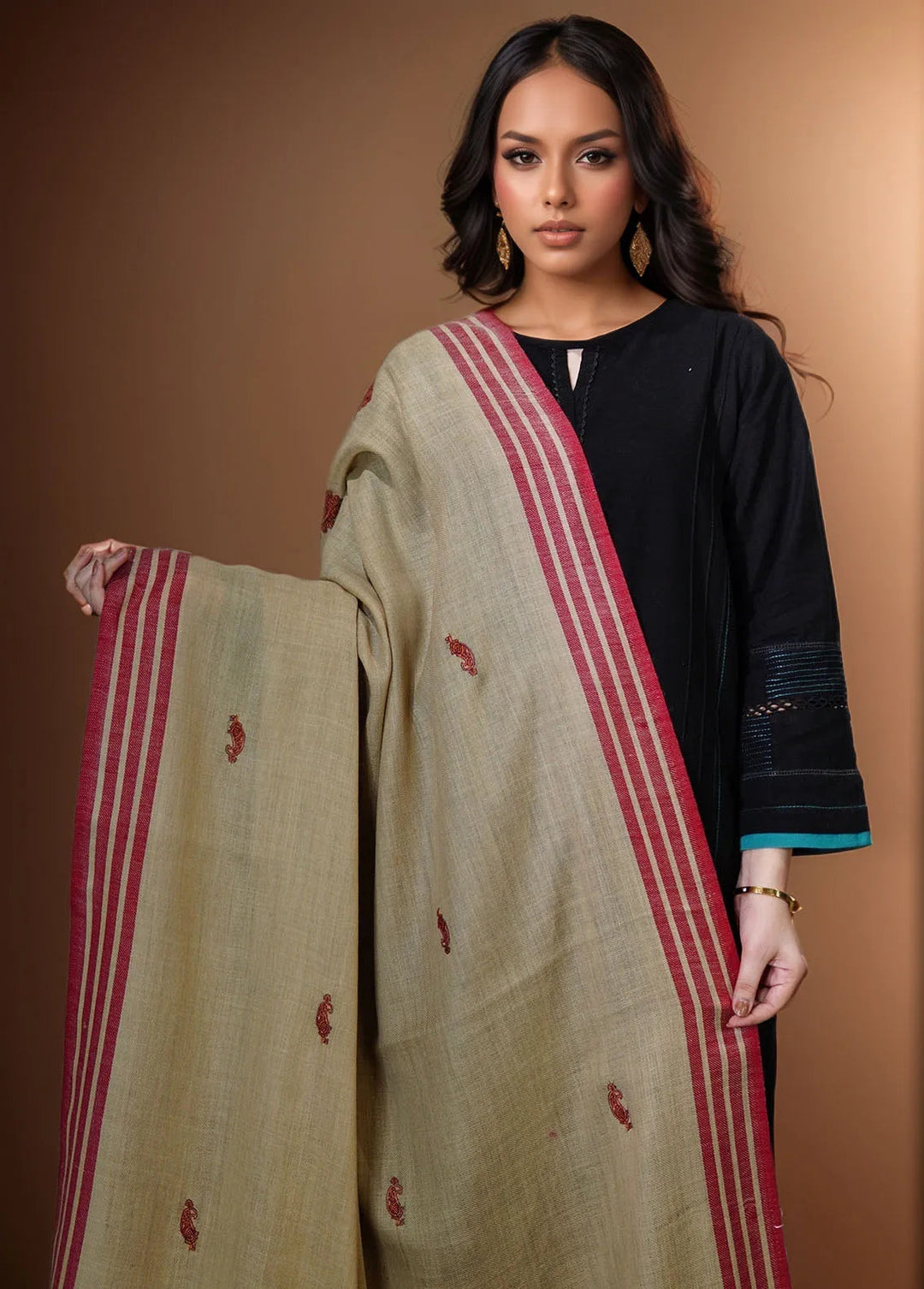 Sanaulla Exclusive Range Pashmina Shawl KPS D-2 Camel - Winter Collection