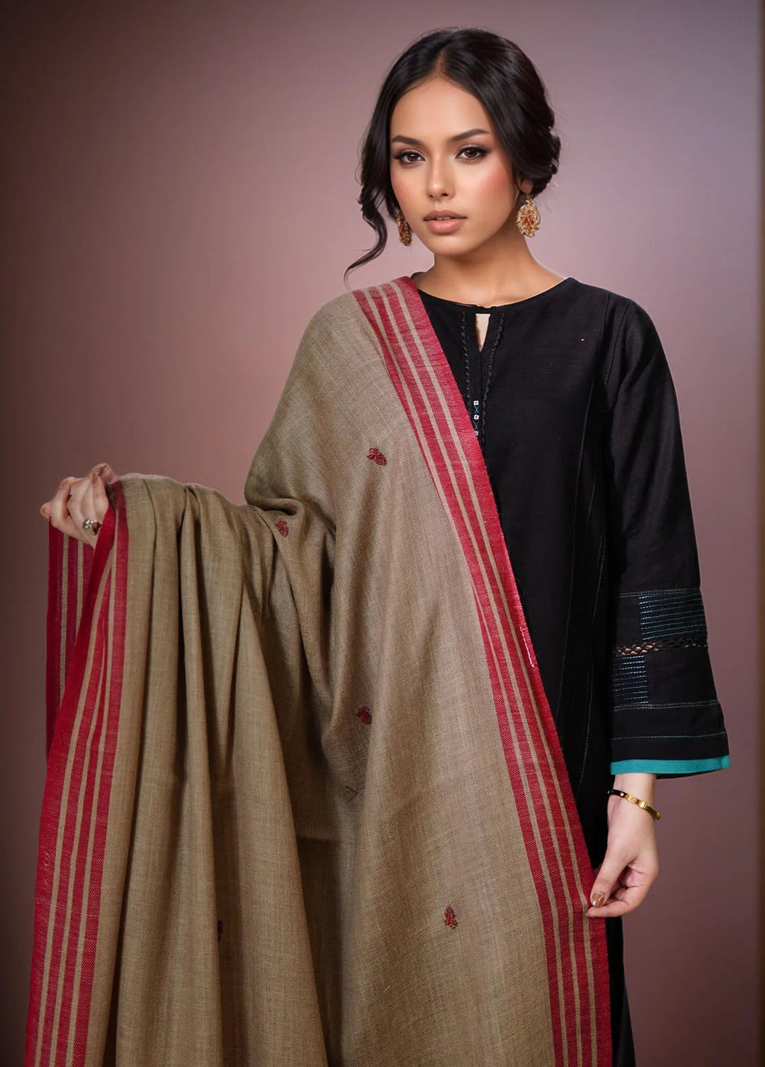 Sanaulla Exclusive Range Pashmina Shawl KPS D-2 Dark Brown 1 - Winter Collection