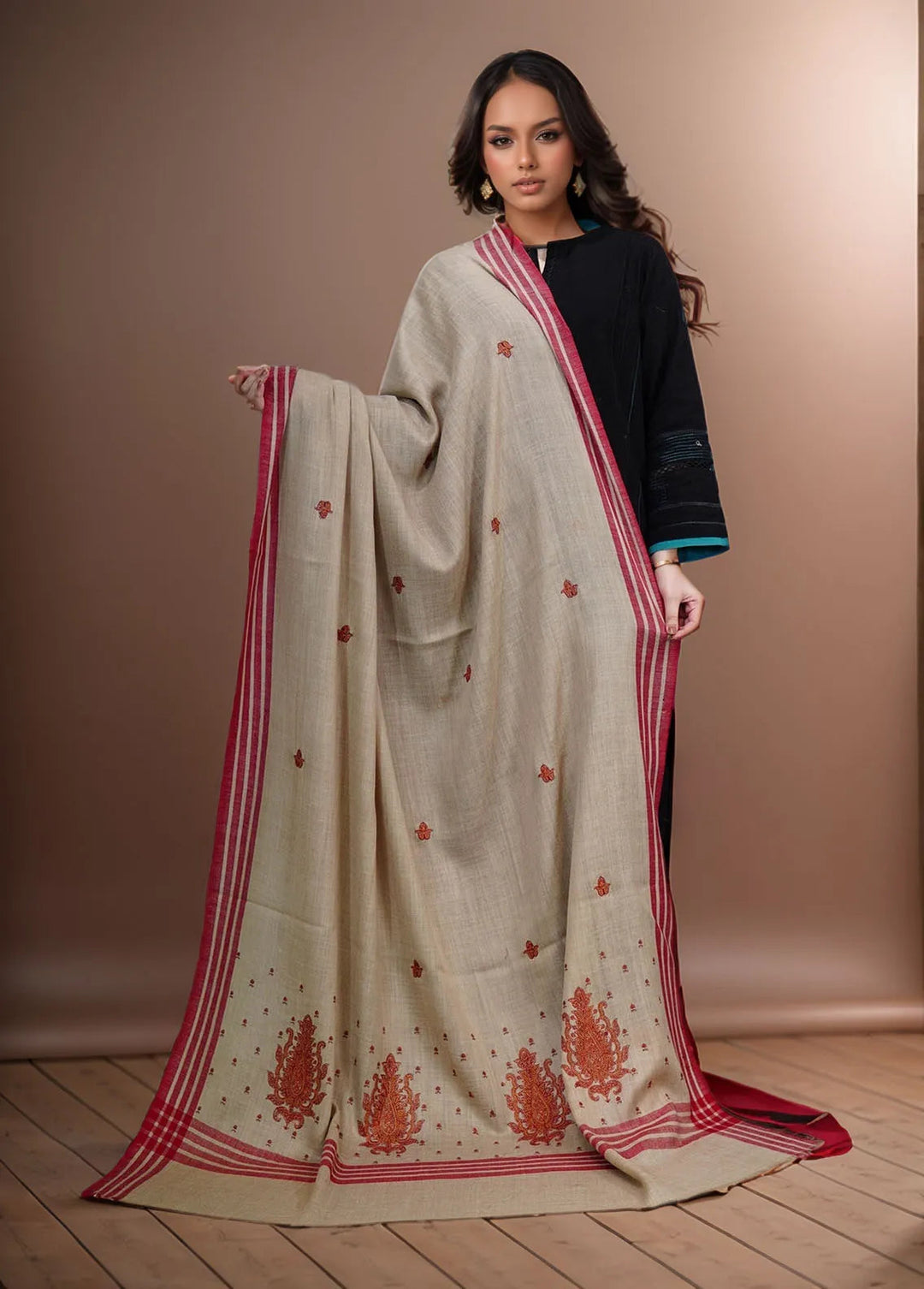 Sanaulla Exclusive Range Pashmina Shawl KPS D-2 Light Brown 1 - Winter Collection