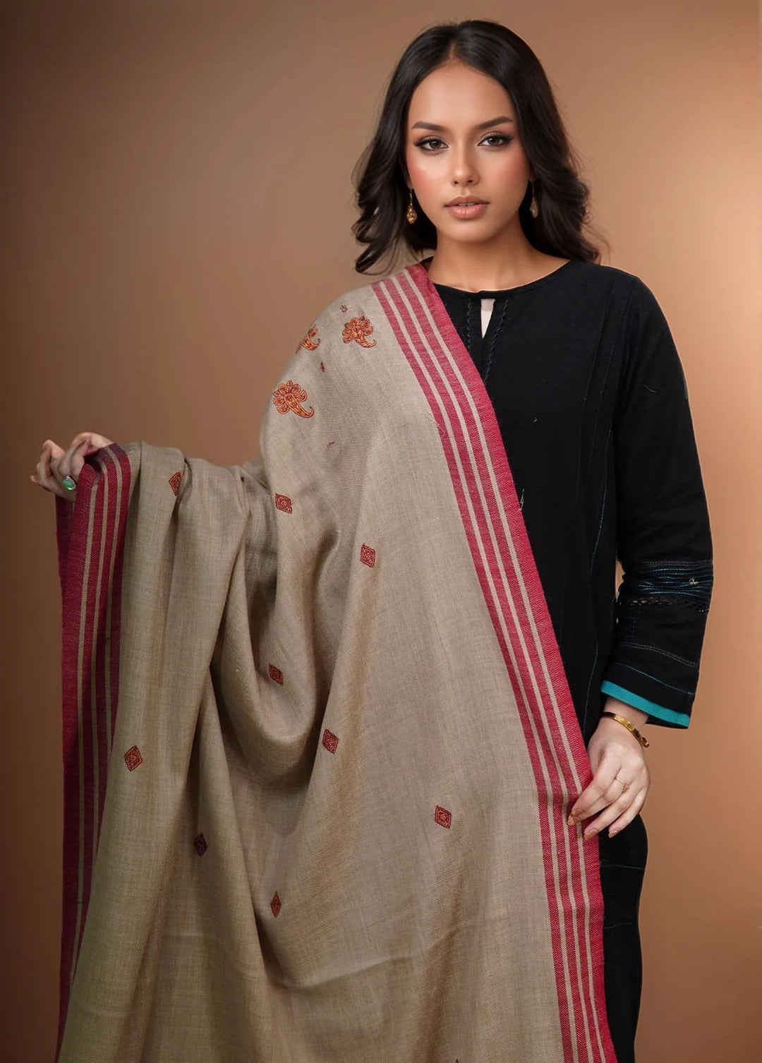 Sanaulla Exclusive Range Pashmina Shawl KPS D-2 Light Brown - Winter Collection