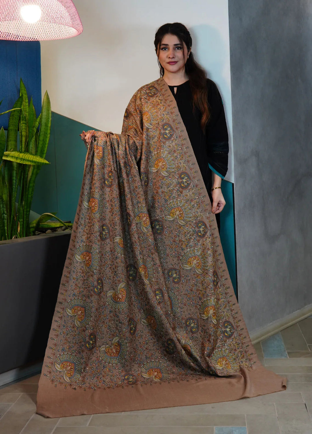 Sanaulla Exclusive Range Pashmina Shawl KPS D-20 Brown - Winter Collection