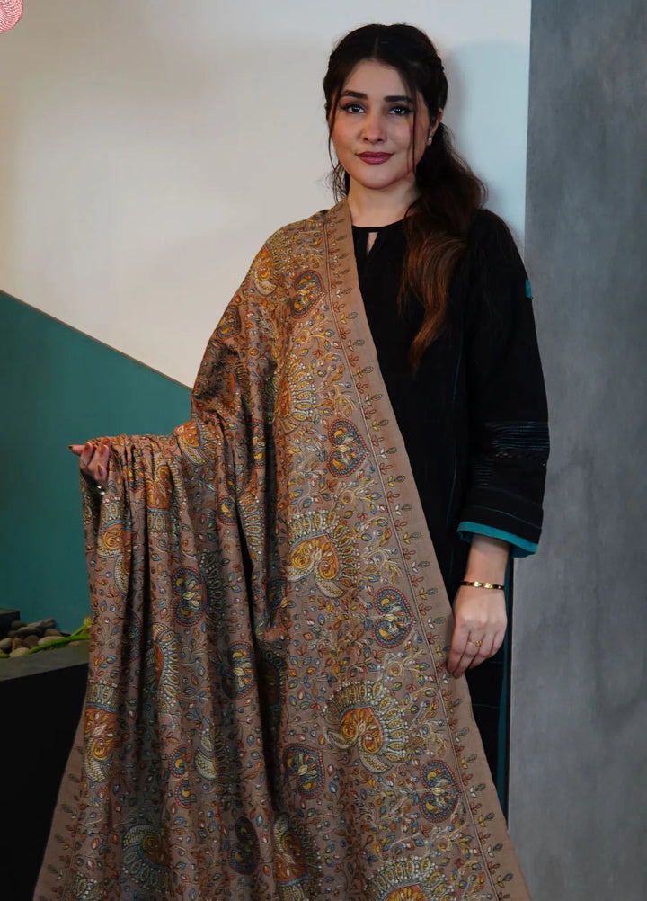 Sanaulla Exclusive Range Pashmina Shawl KPS D-20 Brown - Winter Collection