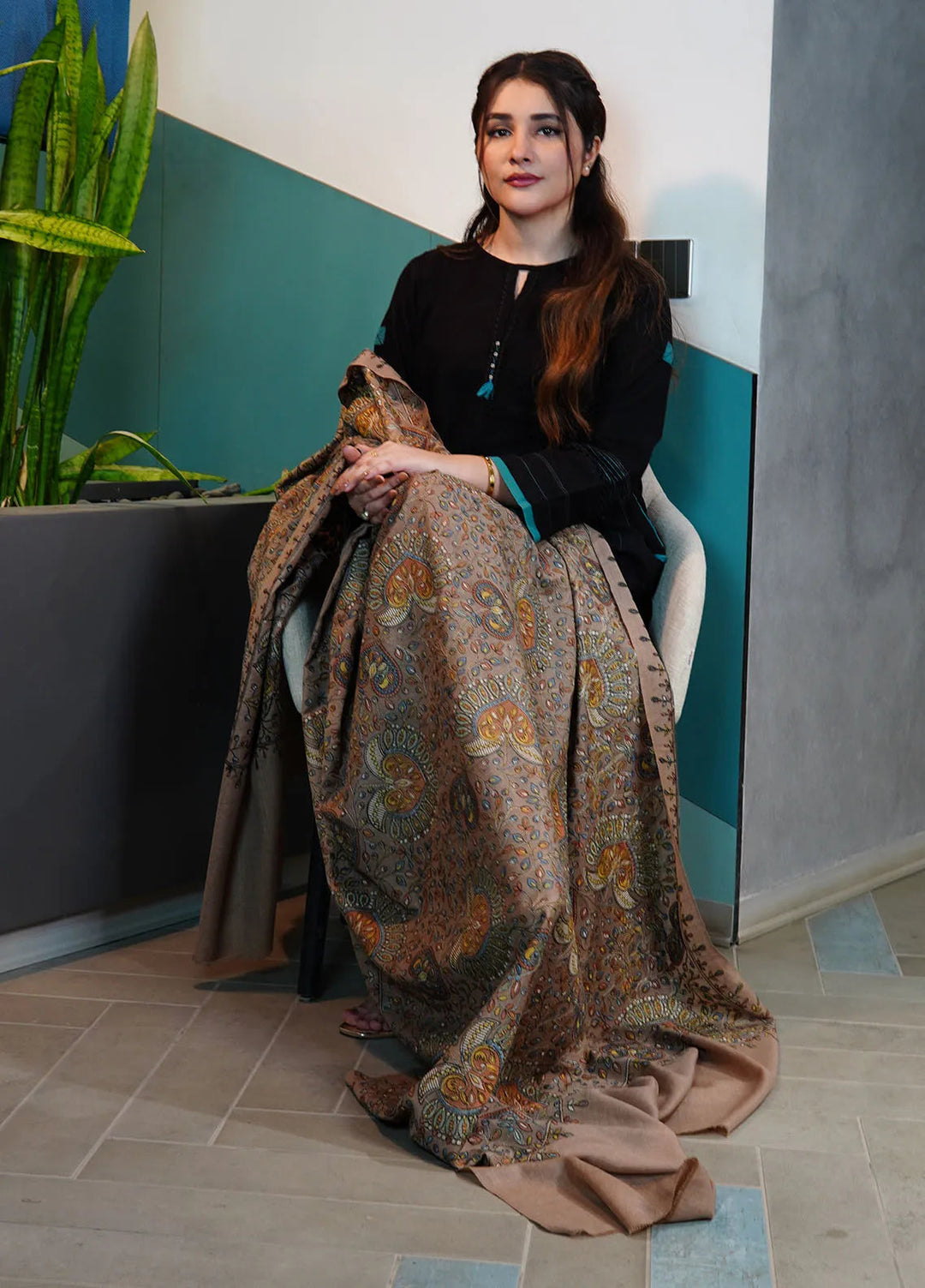 Sanaulla Exclusive Range Pashmina Shawl KPS D-20 Brown - Winter Collection