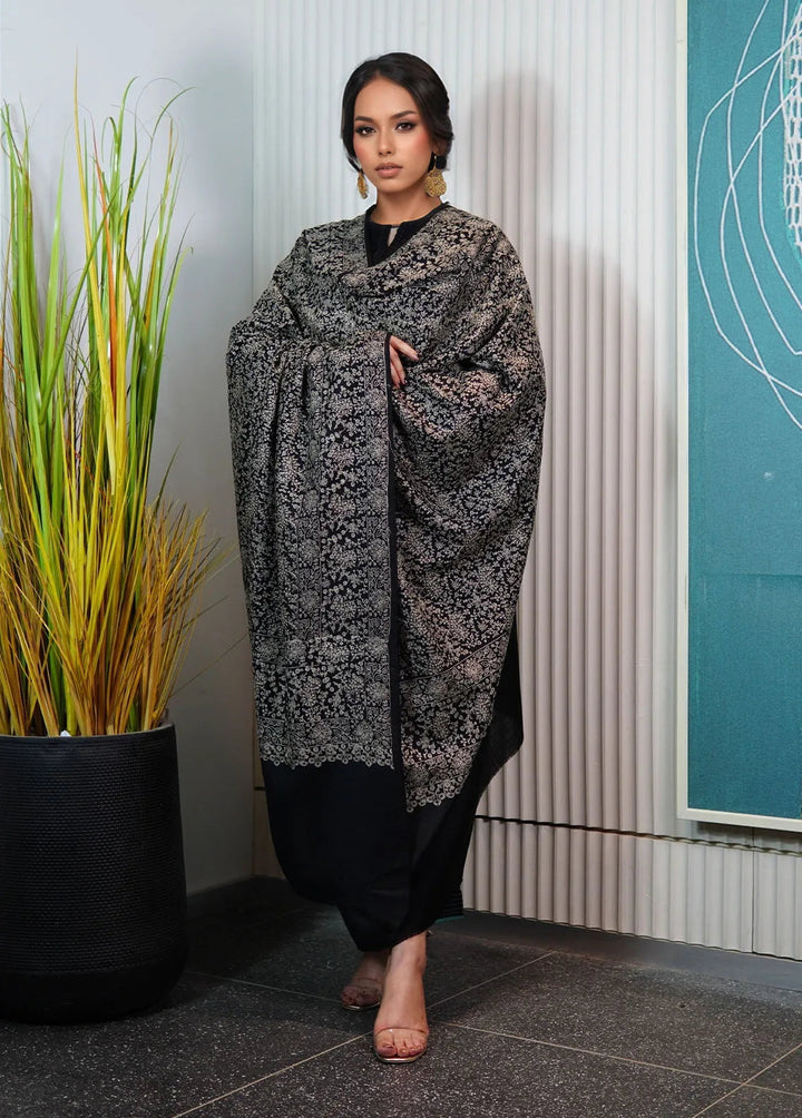 Sanaulla Exclusive Range Pashmina Shawl KPS D-21 Black 1 - Winter Collection