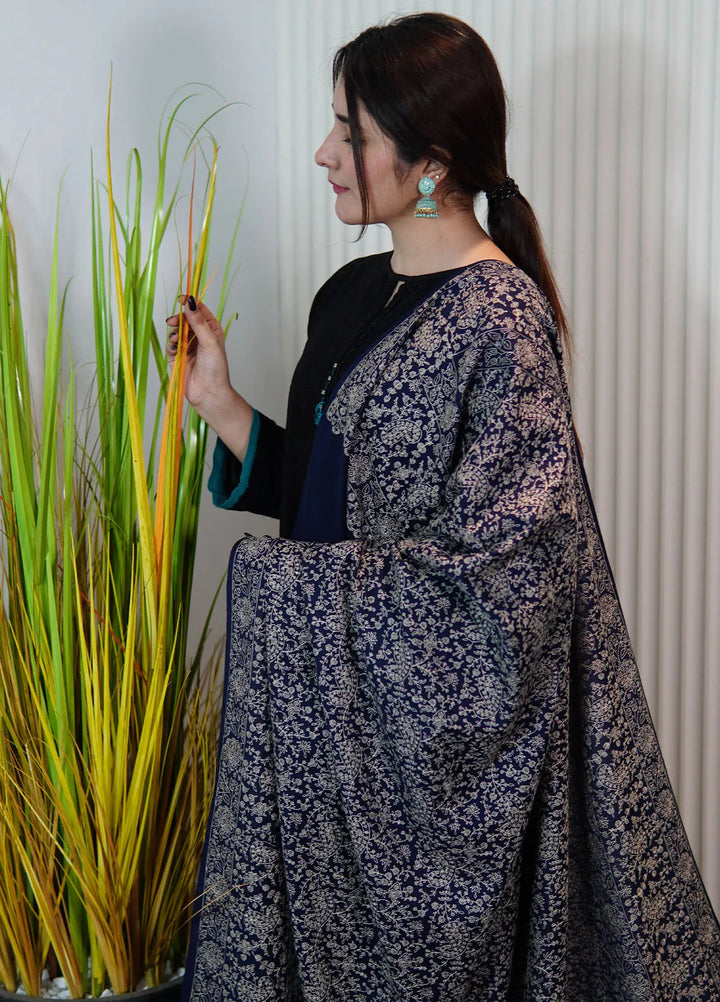 Sanaulla Exclusive Range Pashmina Shawl KPS D-21 Navy Blue - Winter Collection