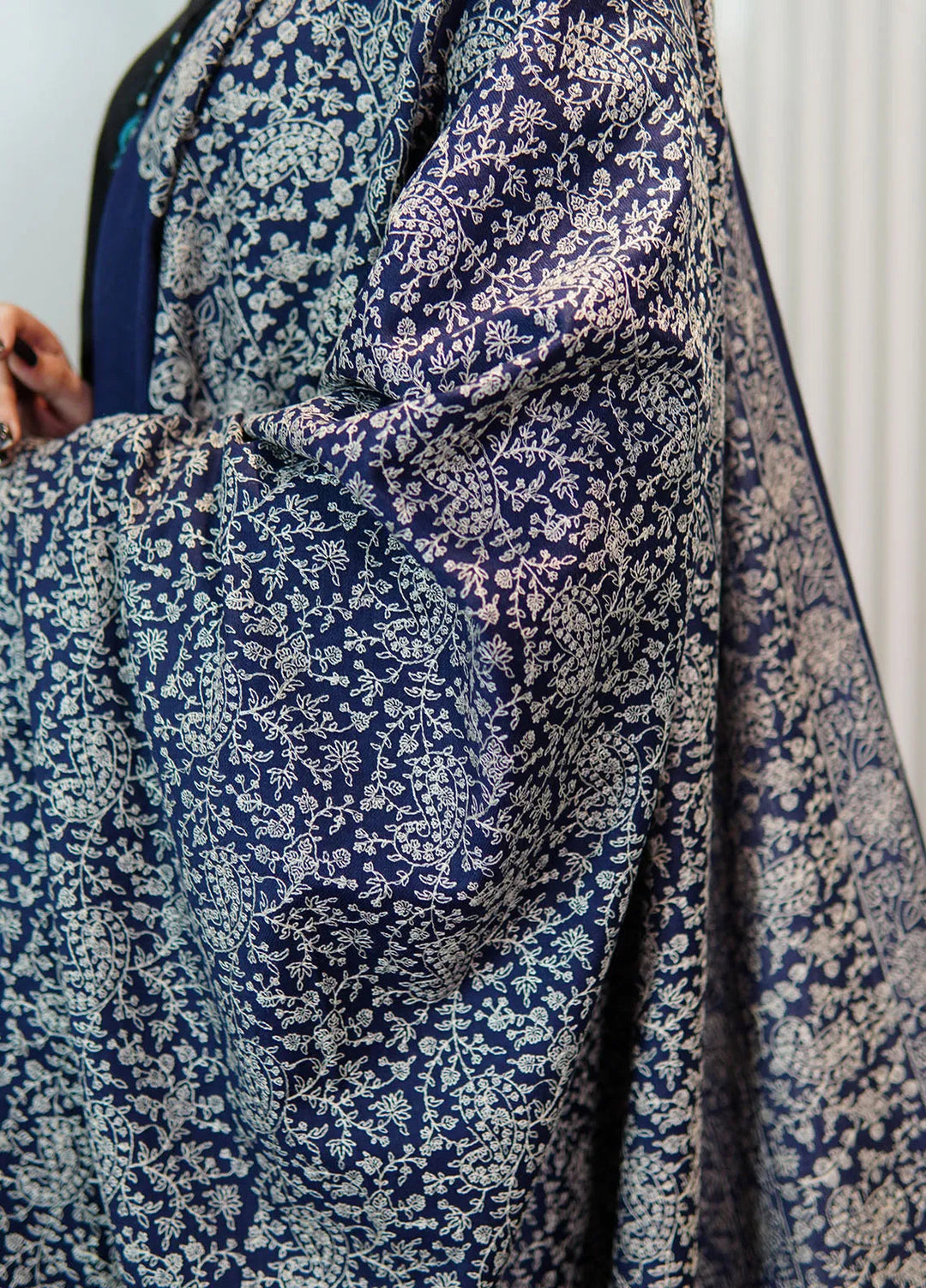 Sanaulla Exclusive Range Pashmina Shawl KPS D-21 Navy Blue - Winter Collection