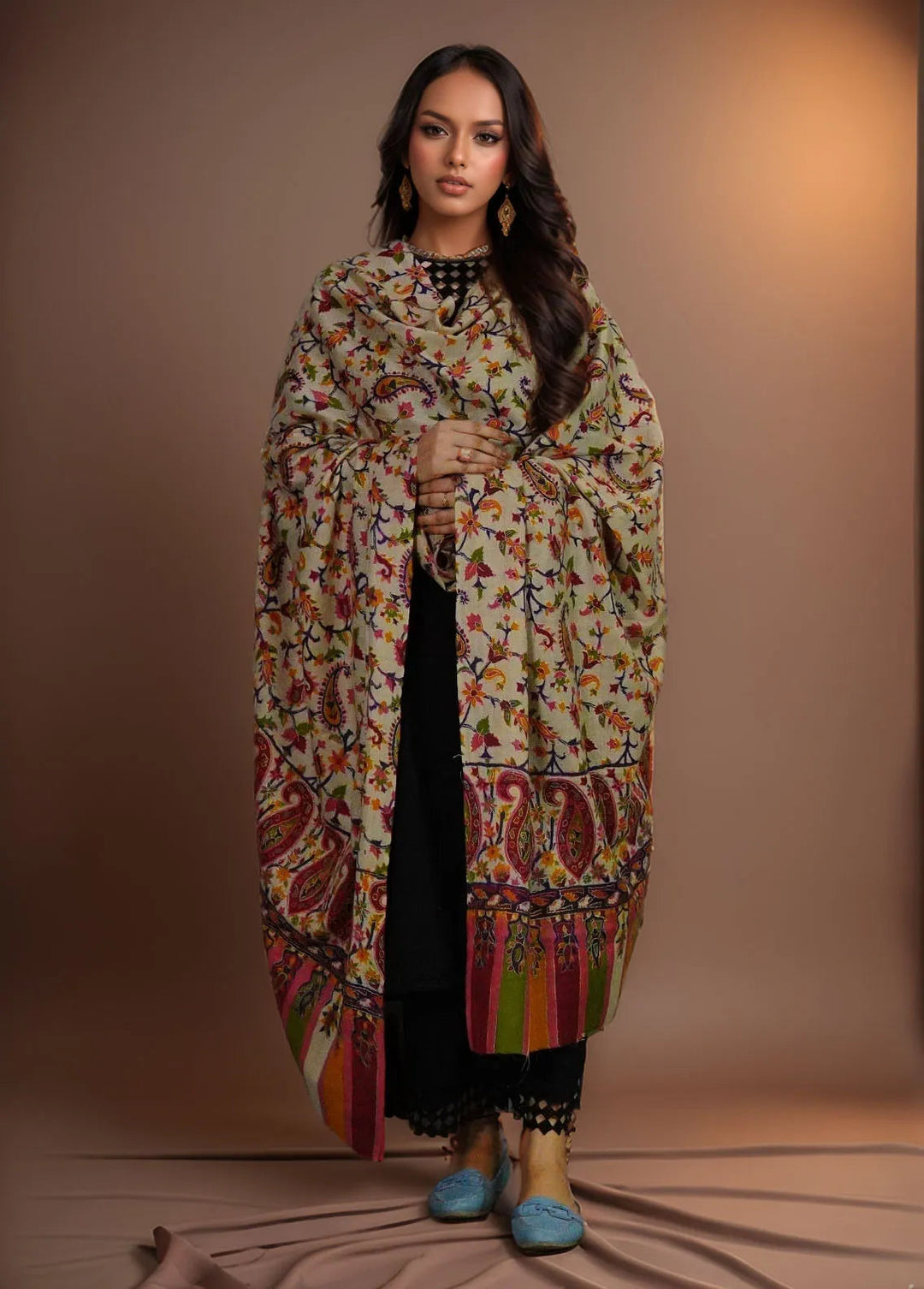 Sanaulla Exclusive Range Pashmina Shawl KPS D-27 Multi 4 - Winter Collection