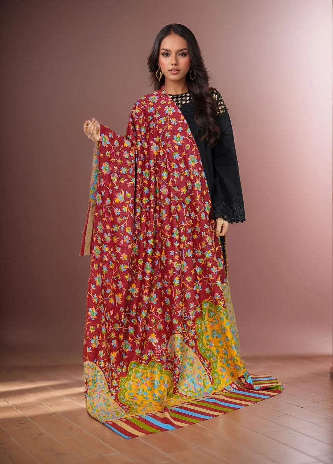 Sanaulla Exclusive Range Pashmina Shawl KPS D-27 Multi 8 - Winter Collection