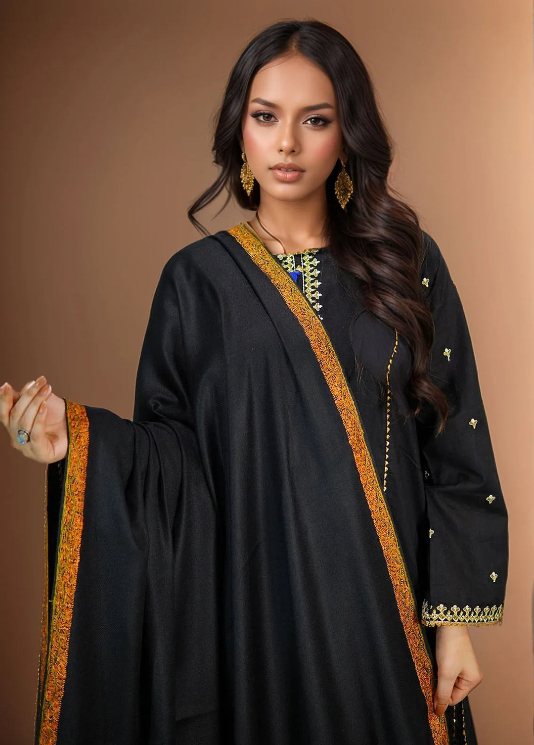 Sanaulla Exclusive Range Pashmina Shawl KPS D-28 Black - Winter Collection
