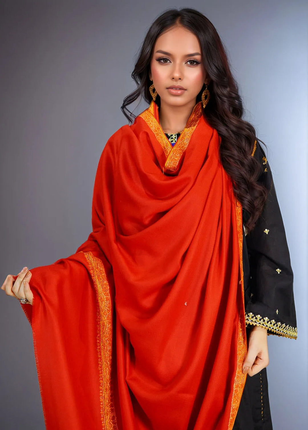 Sanaulla Exclusive Range Pashmina Shawl KPS D-28 Mehroon 3 - Winter Collection