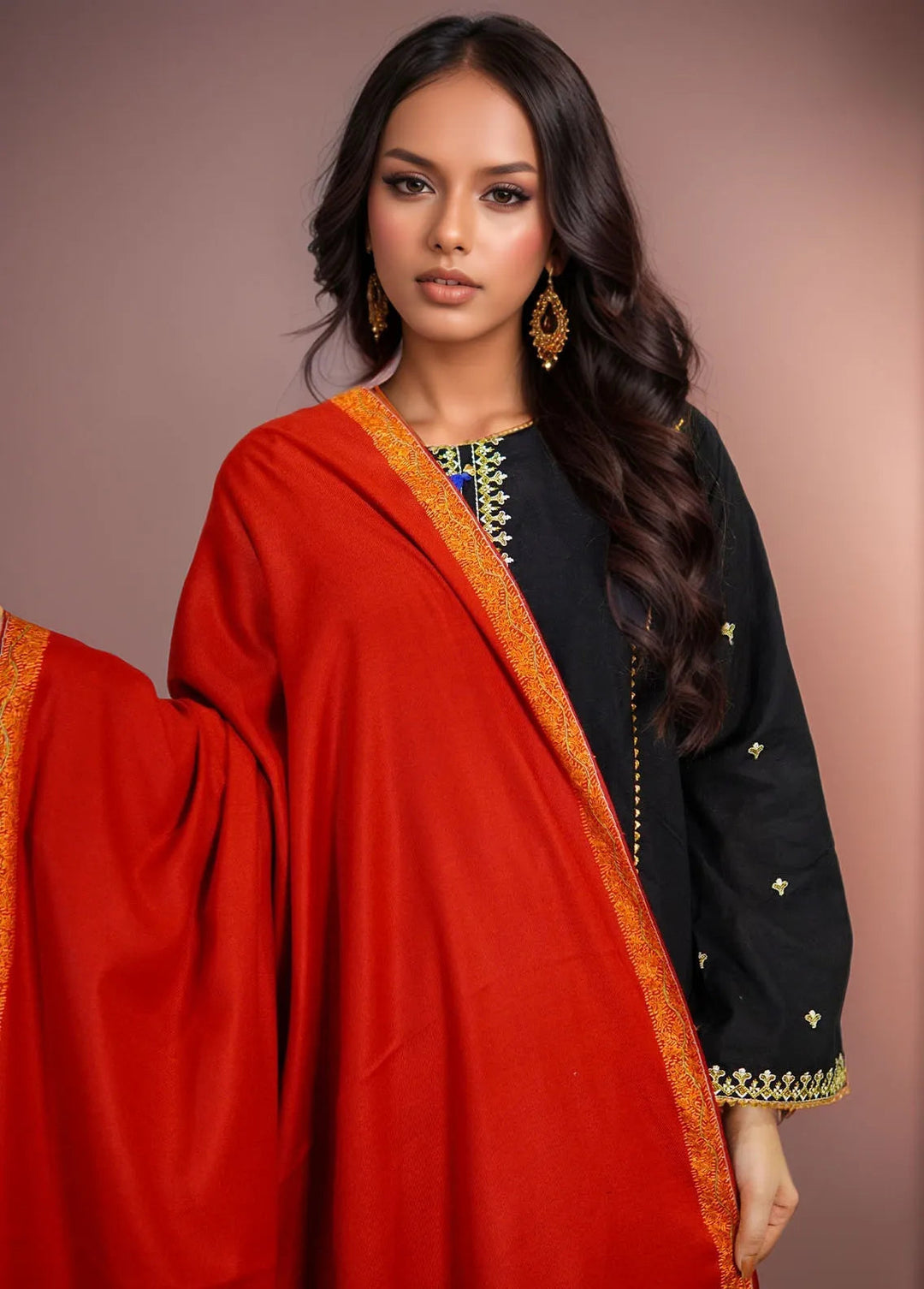 Sanaulla Exclusive Range Pashmina Shawl KPS D-28 Mehroon - Winter Collection