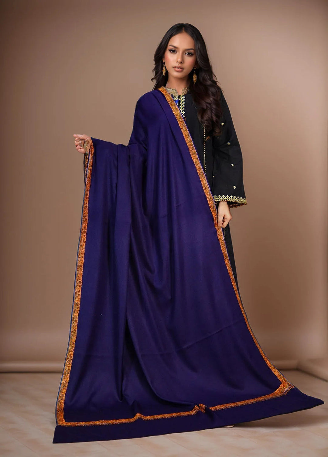 Sanaulla Exclusive Range Pashmina Shawl KPS D-28 Navy Blue 2 - Winter Collection