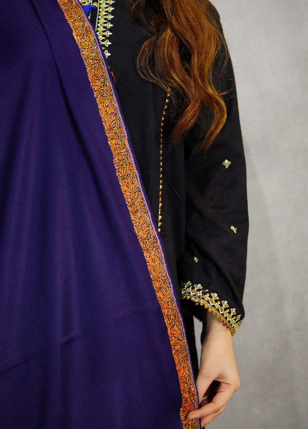 Sanaulla Exclusive Range Pashmina Shawl KPS D-28 Navy Blue 2 - Winter Collection