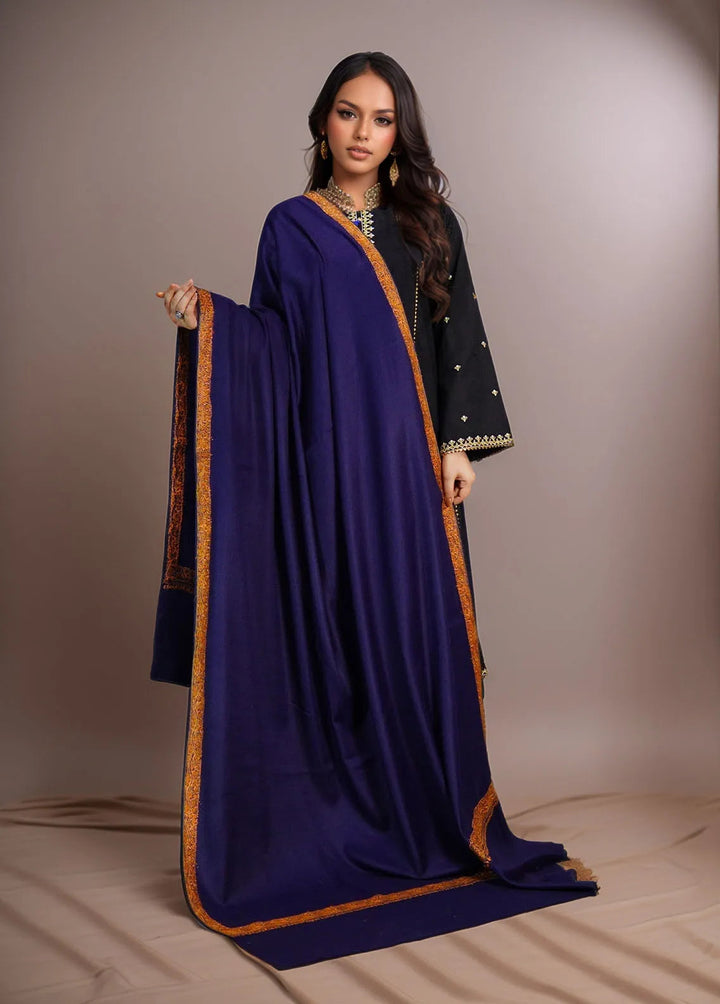 Sanaulla Exclusive Range Pashmina Shawl KPS D-28 Navy Blue 3 - Winter Collection