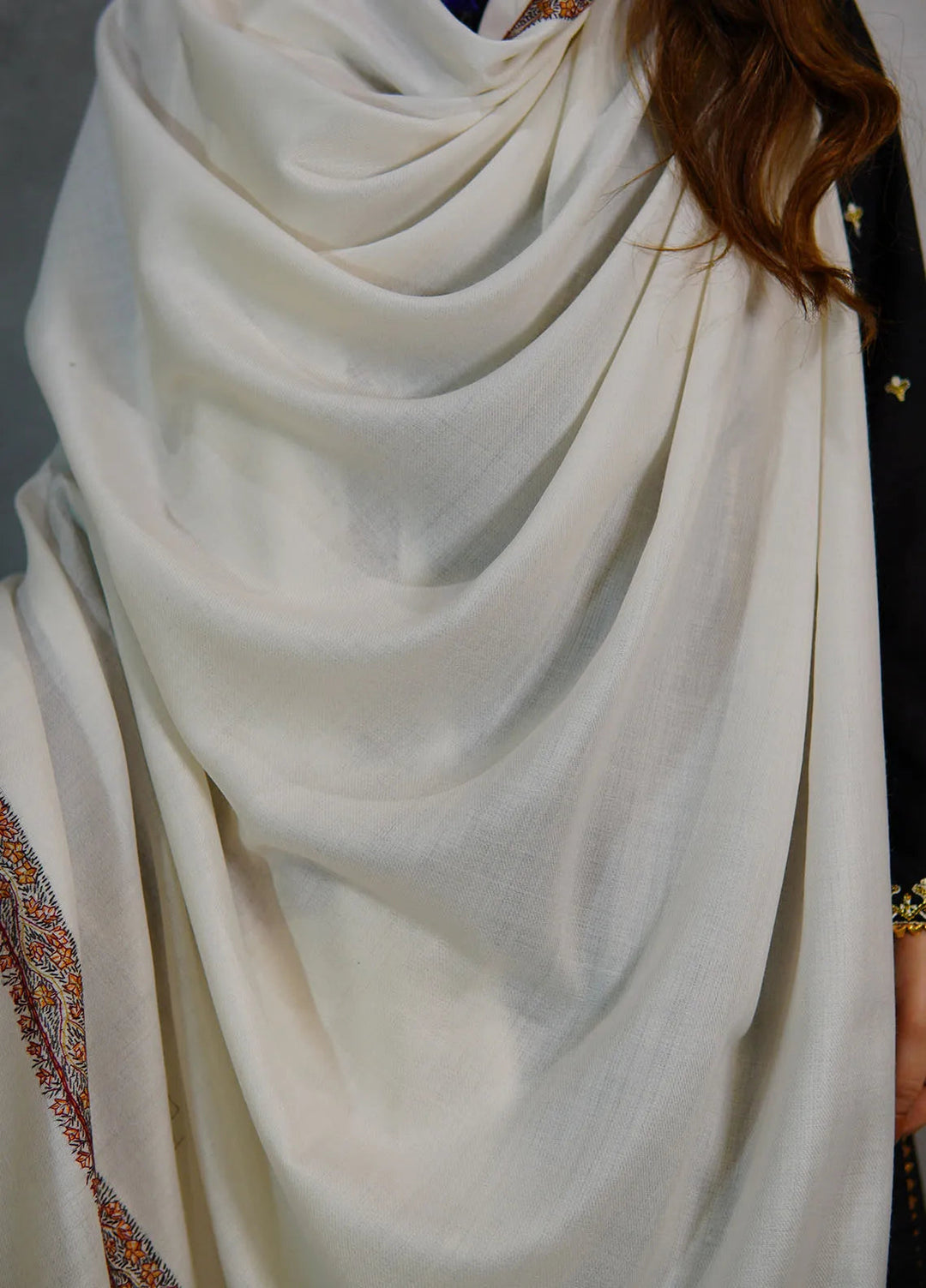 Sanaulla Exclusive Range Pashmina Shawl KPS D-28 Off White - Winter Collection