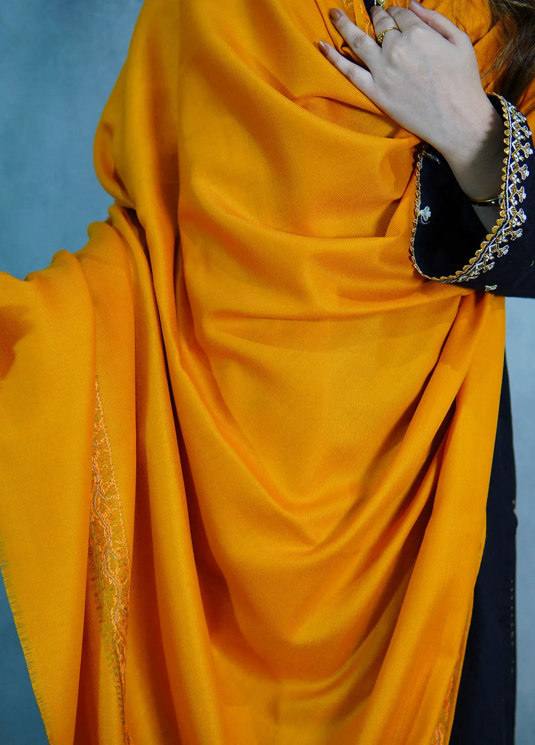 Sanaulla Exclusive Range Pashmina Shawl KPS D-28 Yellow 1 - Winter Collection