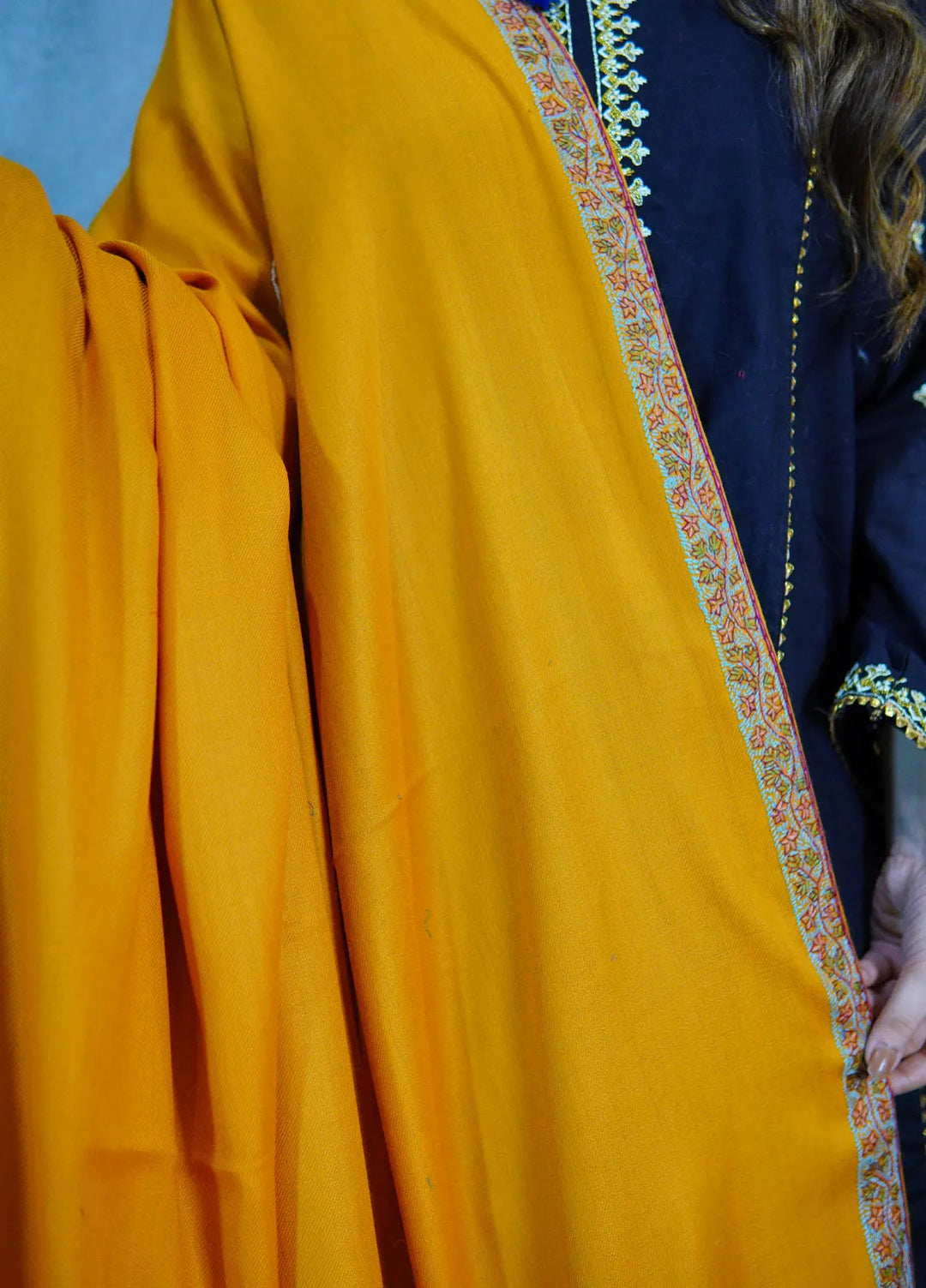 Sanaulla Exclusive Range Pashmina Shawl KPS D-28 Yellow - Winter Collection