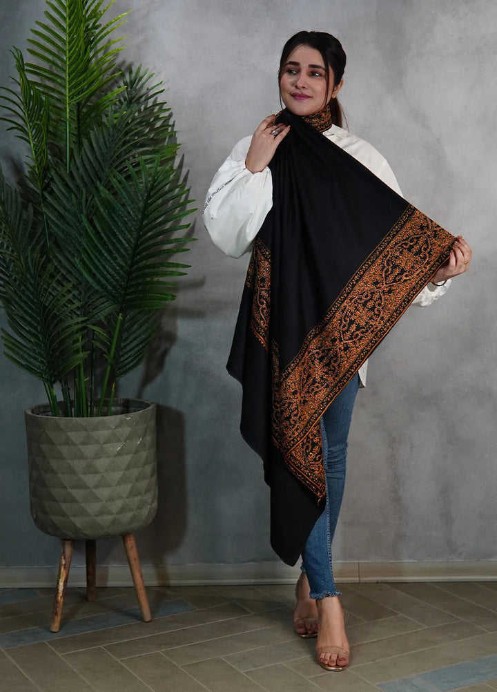 Sanaulla Exclusive Range Pashmina Shawl KPS D-33 Black - Winter Collection