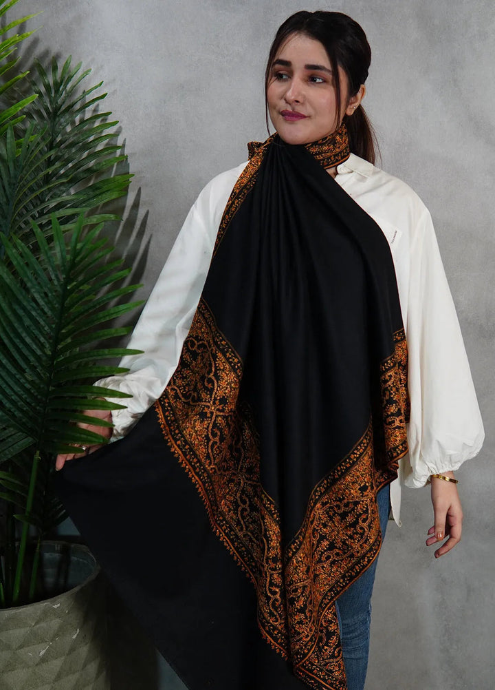 Sanaulla Exclusive Range Pashmina Shawl KPS D-33 Black - Winter Collection