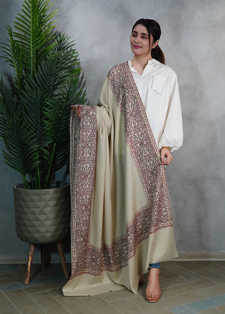Sanaulla Exclusive Range Pashmina Shawl KPS D-33 Fawn 1 - Winter Collection
