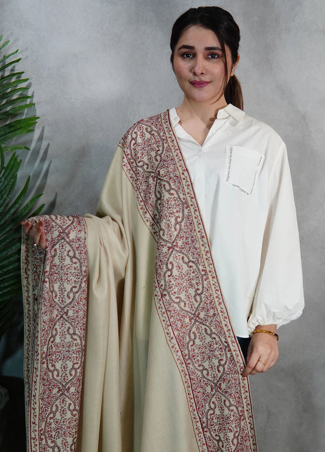 Sanaulla Exclusive Range Pashmina Shawl KPS D-33 Fawn 1 - Winter Collection