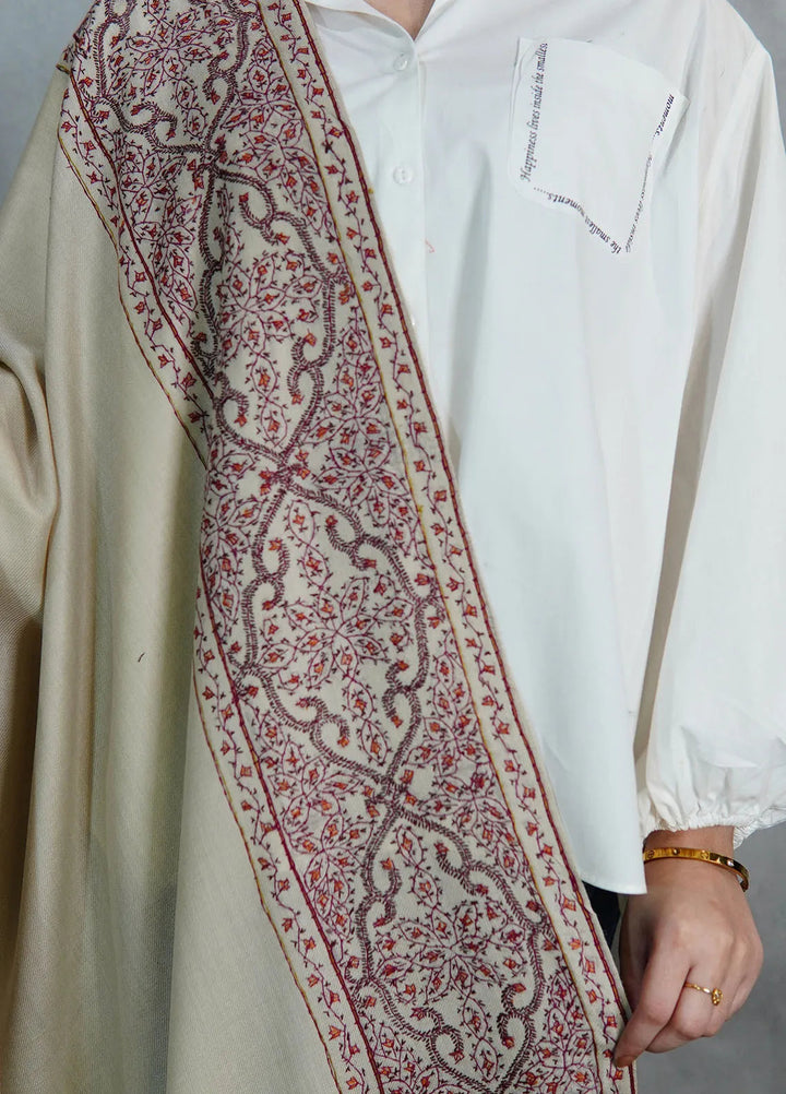 Sanaulla Exclusive Range Pashmina Shawl KPS D-33 Fawn 1 - Winter Collection