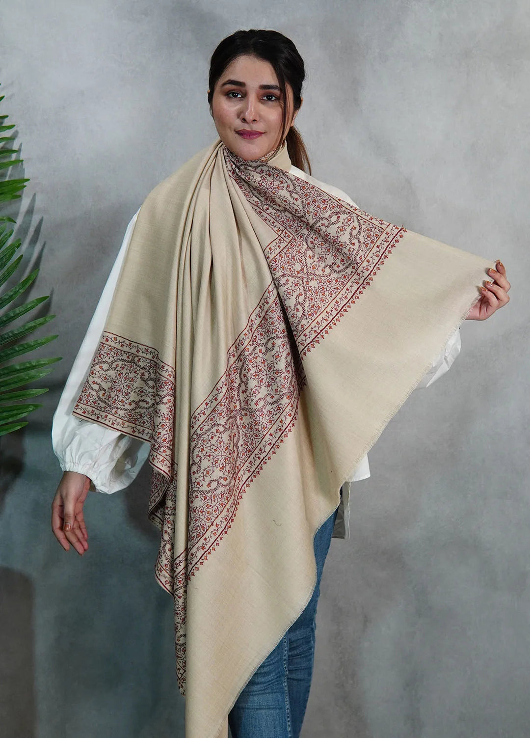 Sanaulla Exclusive Range Pashmina Shawl KPS D-33 Fawn 2 - Winter Collection