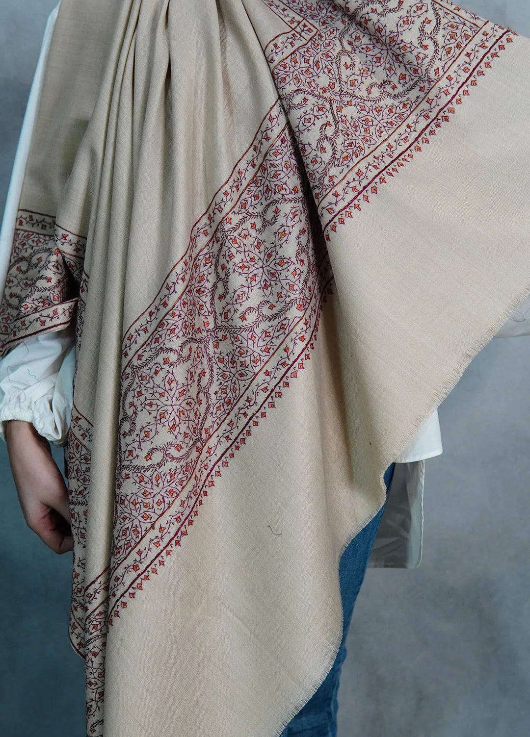 Sanaulla Exclusive Range Pashmina Shawl KPS D-33 Fawn 2 - Winter Collection