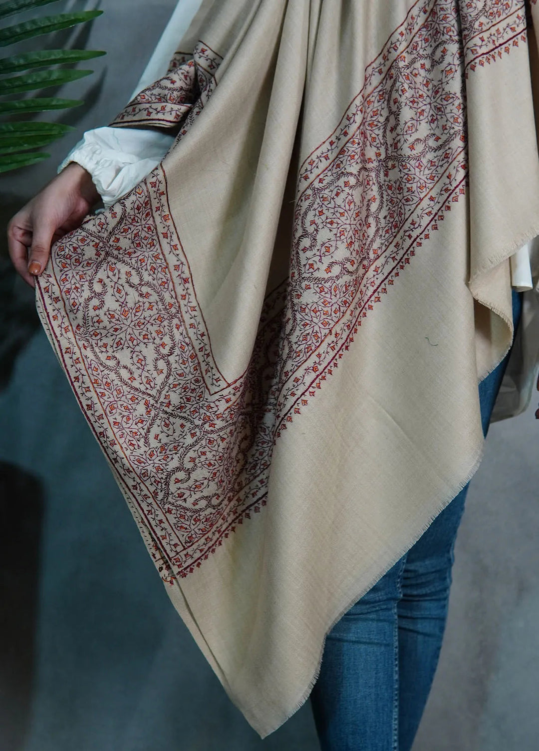 Sanaulla Exclusive Range Pashmina Shawl KPS D-33 Fawn 2 - Winter Collection