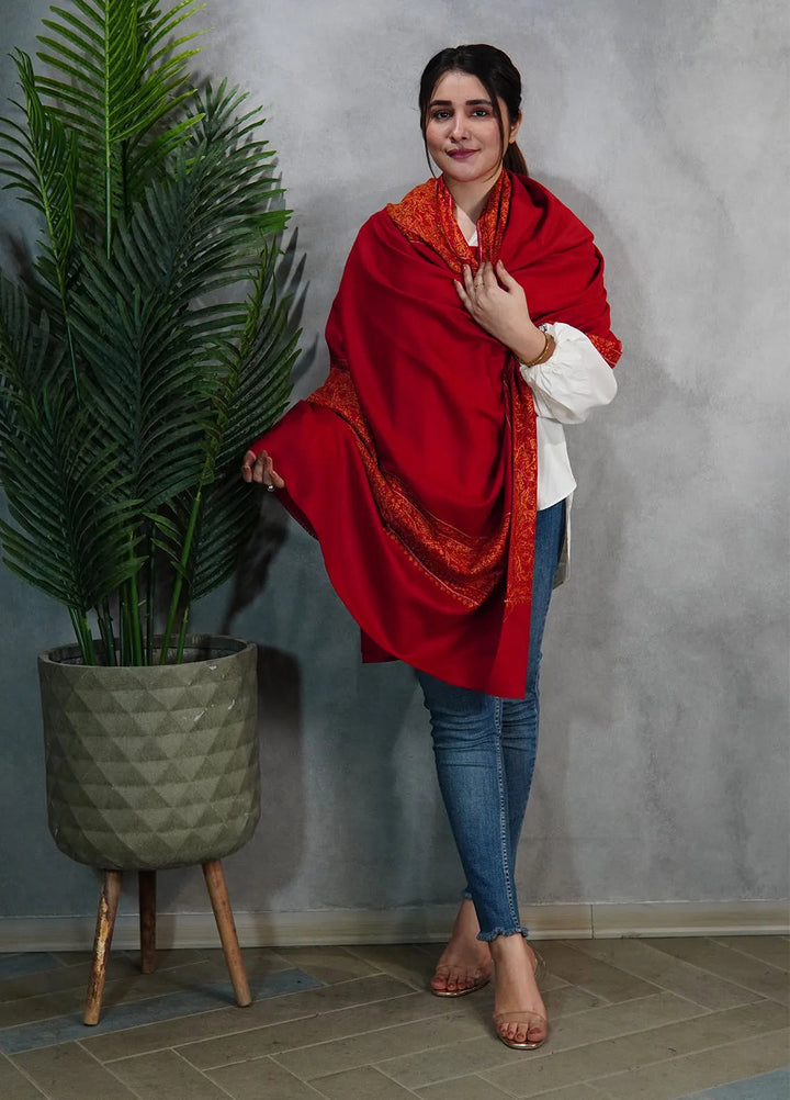 Sanaulla Exclusive Range Pashmina Shawl KPS D-33 Mehroon - Winter Collection
