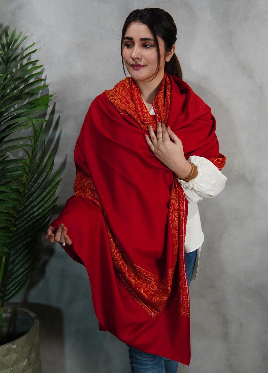 Sanaulla Exclusive Range Pashmina Shawl KPS D-33 Mehroon - Winter Collection