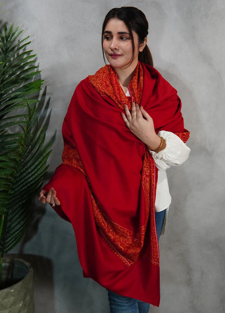 Sanaulla Exclusive Range Pashmina Shawl KPS D-33 Mehroon - Winter Collection