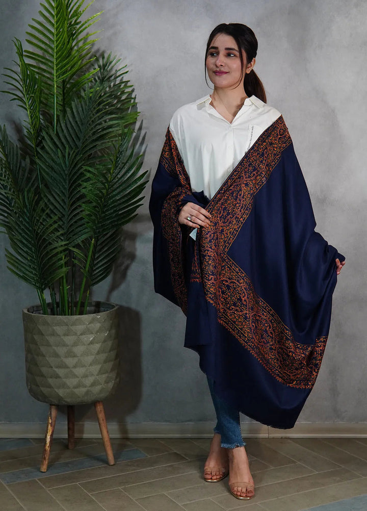 Sanaulla Exclusive Range Pashmina Shawl KPS D-33 Navy Blue 1 - Winter Collection