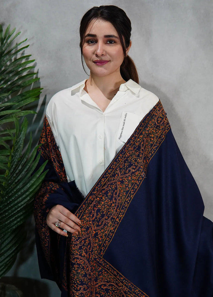 Sanaulla Exclusive Range Pashmina Shawl KPS D-33 Navy Blue 1 - Winter Collection