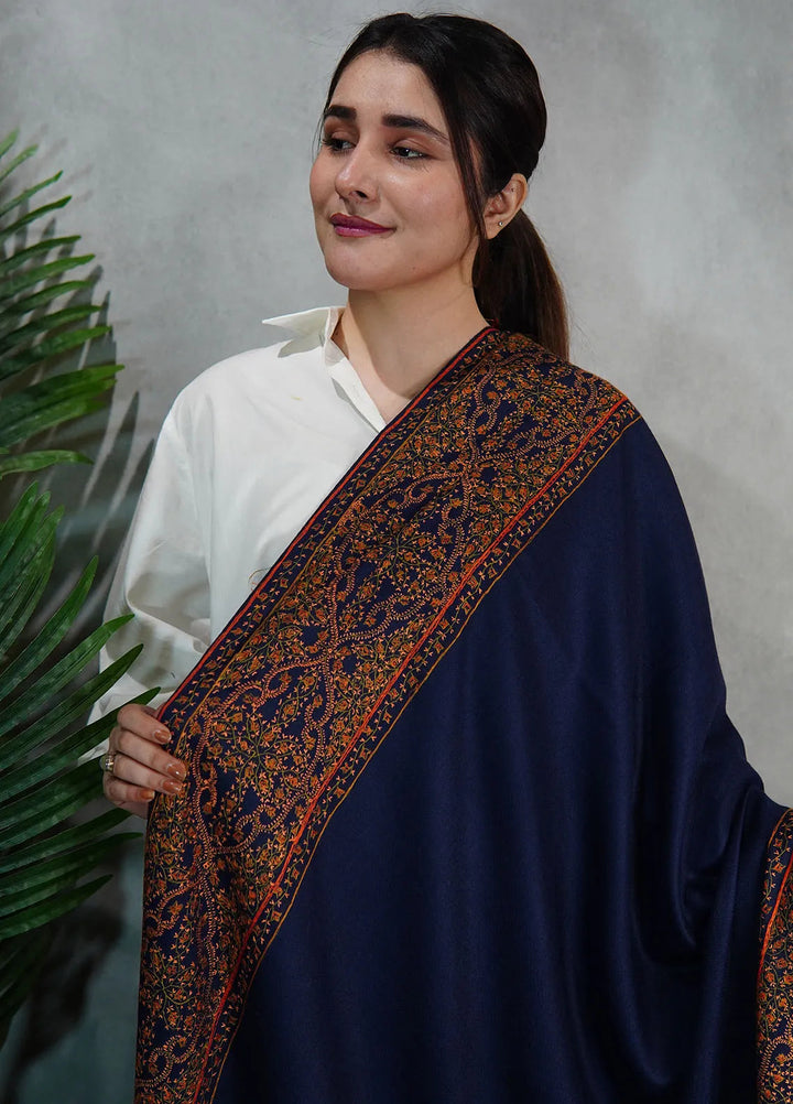 Sanaulla Exclusive Range Pashmina Shawl KPS D-33 Navy Blue - Winter Collection