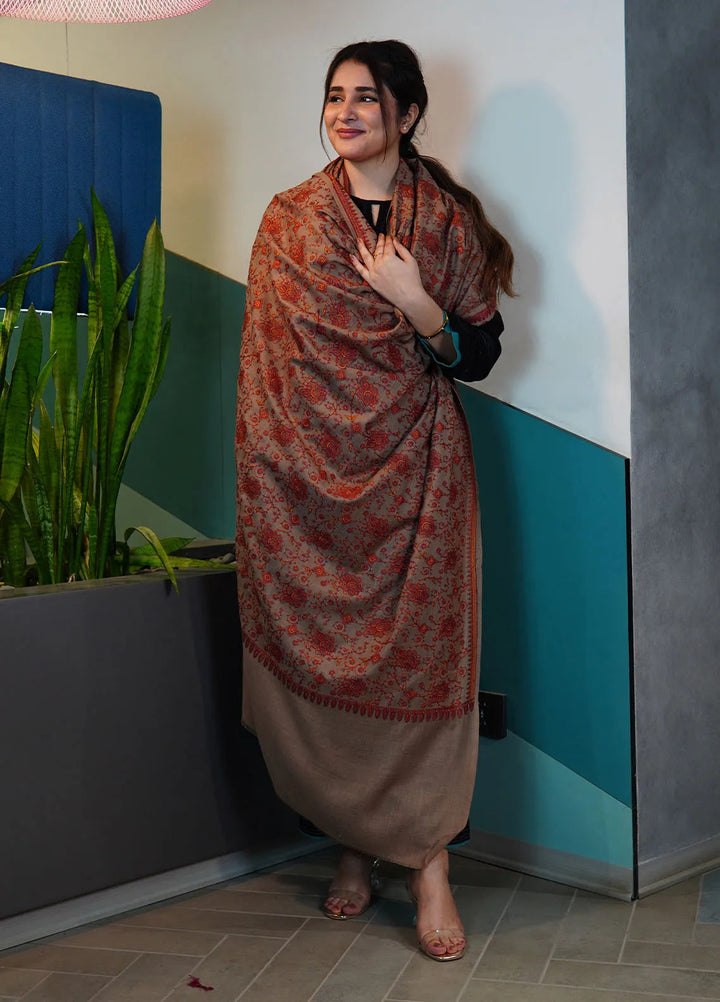 Sanaulla Exclusive Range Pashmina Shawl KPS D-34 Dark Brown - Winter Collection